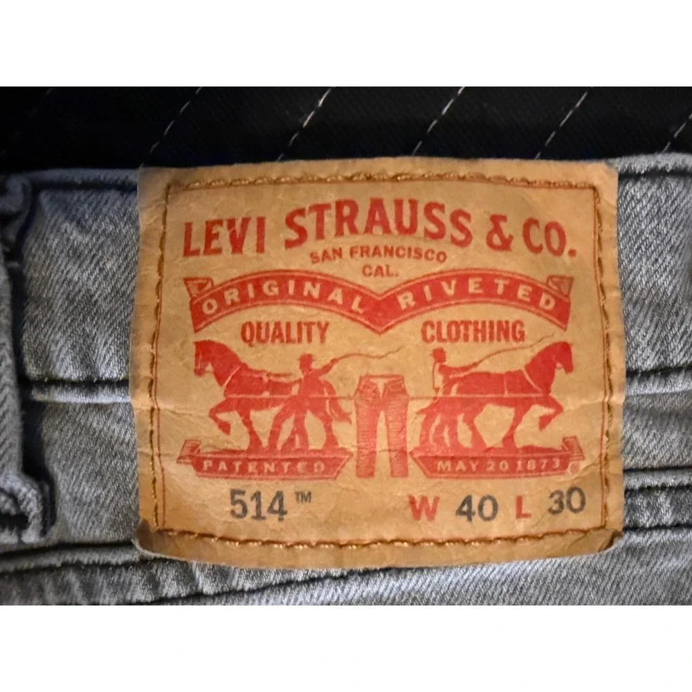 Levi's 514 Straight Fit Jeans Mens 40x30 Grey Red Tab Stretch Denim